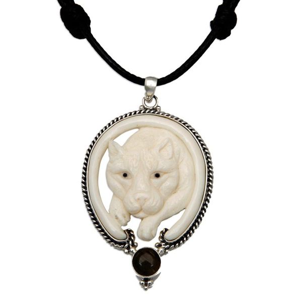 Alternate image for Tiger-Themed Adjustable Pendant Necklace with Labradorite Courage Tiger