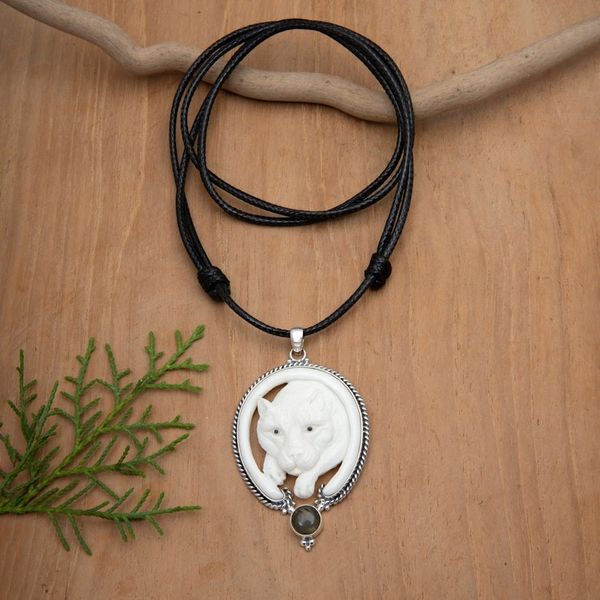 Alternate image for Tiger-Themed Adjustable Pendant Necklace with Labradorite Courage Tiger