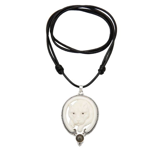 Alternate image for Tiger-Themed Adjustable Pendant Necklace with Labradorite Courage Tiger