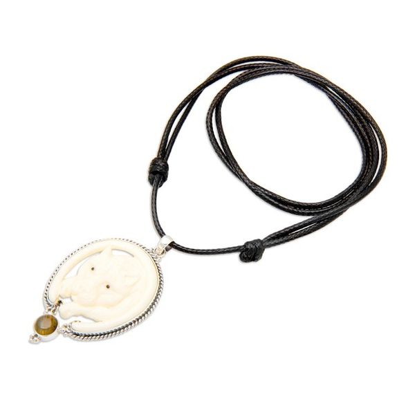 Alternate image for Tiger-Themed Adjustable Pendant Necklace with Labradorite Courage Tiger