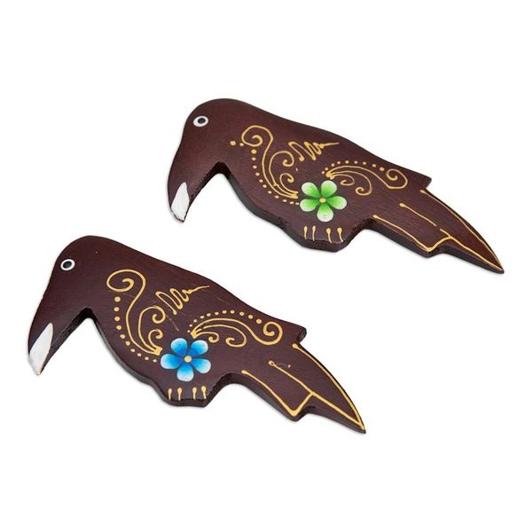 Alternate image for Set of 2 Painted Floral Starling Bird-Shaped Wood Magnets Paradisial Starlings