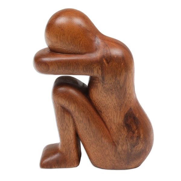 Alternate image for Hand-Carved Suar Wood Sculpture Crafted in Bali Lonely
