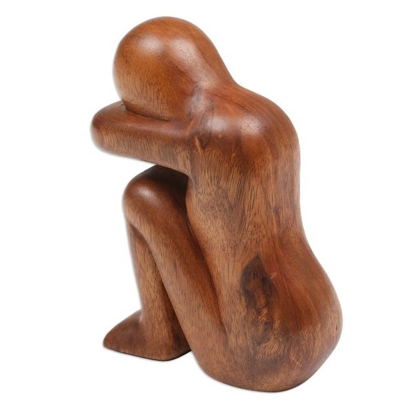 Alternate image for Hand-Carved Suar Wood Sculpture Crafted in Bali Lonely