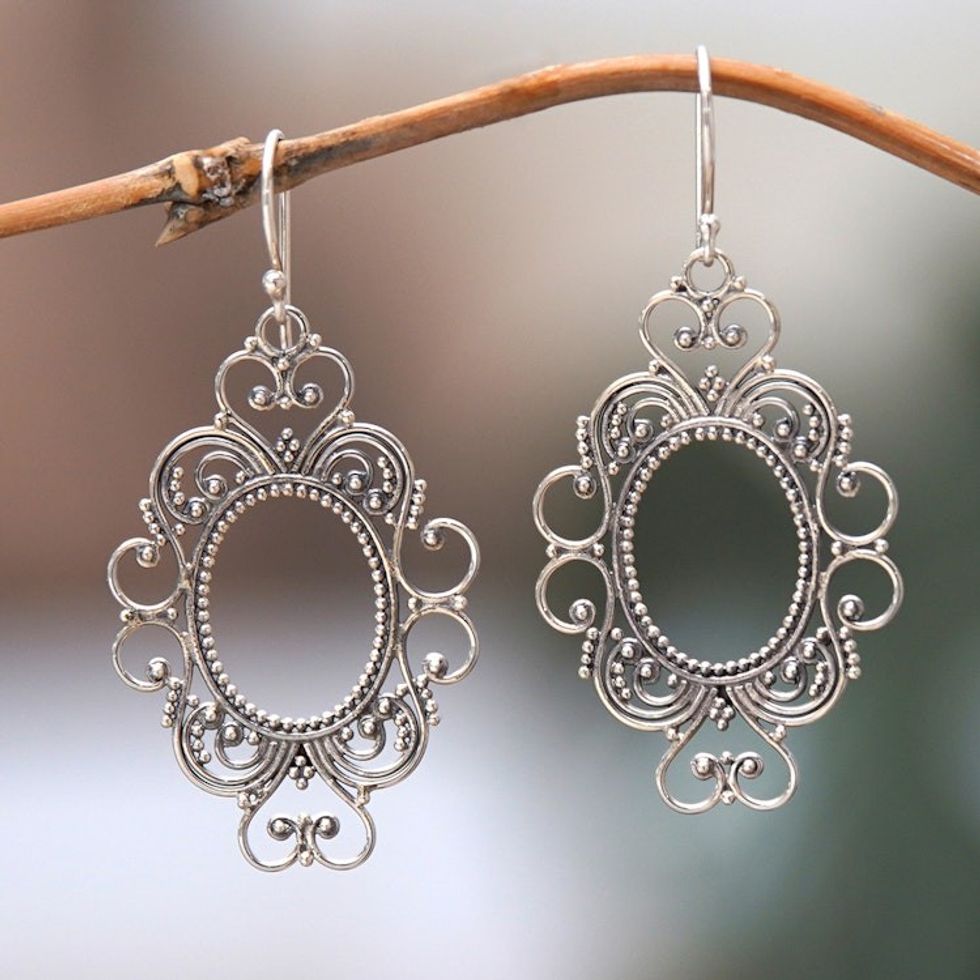 Classic Sterling Silver Filigree Dangle Earrings from Bali 'Magic Mirror'