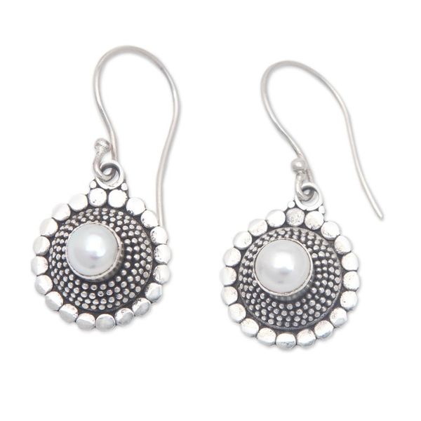Alternate image for Round Sterling Silver Dangle Earrings with Cultured Pearls Ancestral Core