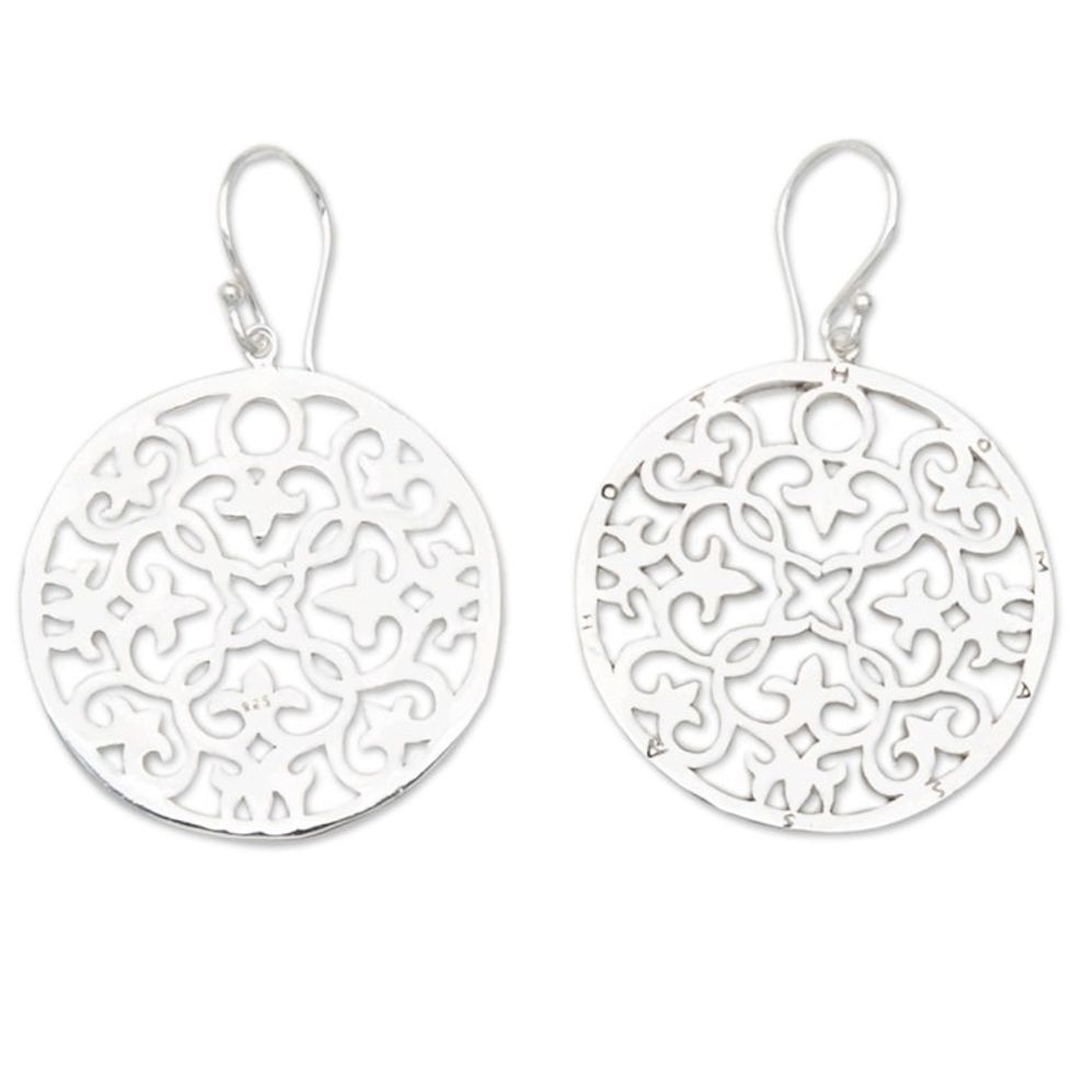 Classic Round Sterling Silver Dangle Earrings from Bali 'Morning Spring'