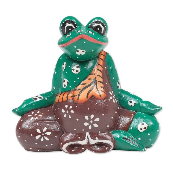 Alternate image for Hand-Carved and Hand-Painted Meditating Frog Wood Figurine Contemplating Frog