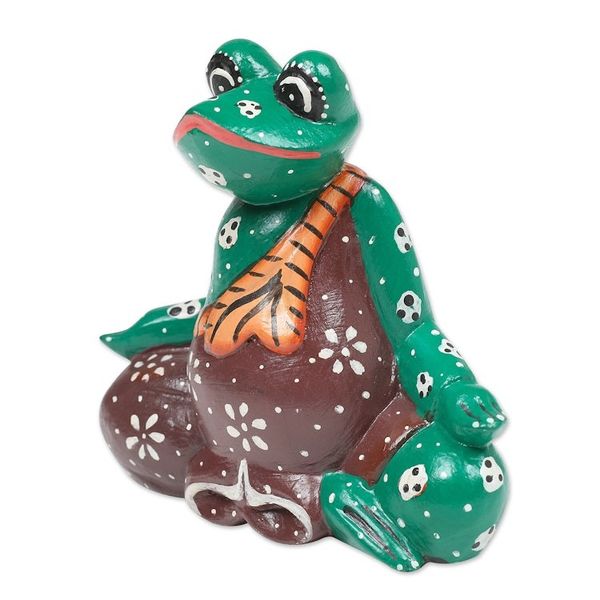 Alternate image for Hand-Carved and Hand-Painted Meditating Frog Wood Figurine Contemplating Frog