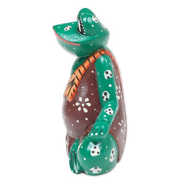 Alternate image for Hand-Carved and Hand-Painted Meditating Frog Wood Figurine Contemplating Frog