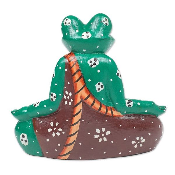 Alternate image for Hand-Carved and Hand-Painted Meditating Frog Wood Figurine Contemplating Frog