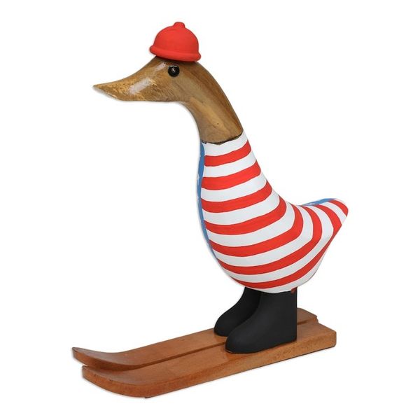 Alternate image for Handcrafted Bamboo Root and Teak Wood Skiing Duck Figurine Skiing for America