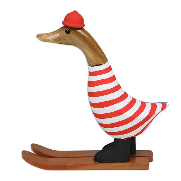 Alternate image for Handcrafted Bamboo Root and Teak Wood Skiing Duck Figurine Skiing for America