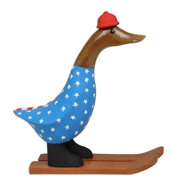 Alternate image for Handcrafted Bamboo Root and Teak Wood Skiing Duck Figurine Skiing for America