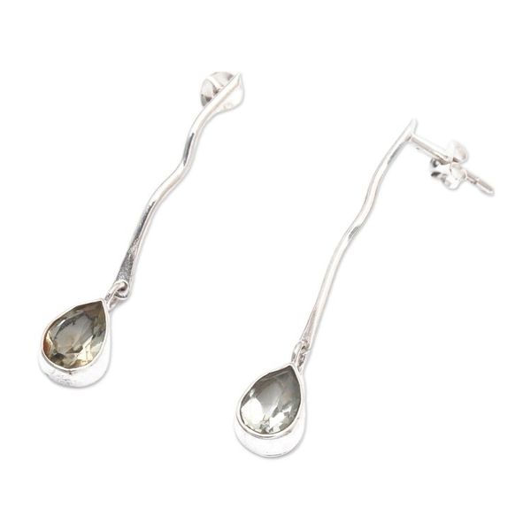 Alternate image for Sterling Silver Dangle Earrings with Prasiolite Gemstones Wavy Radiance