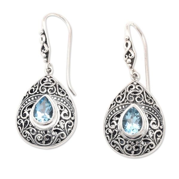 Alternate image for Traditional Two-Carat Faceted Blue Topaz Dangle Earrings Regal Paradise in Blue