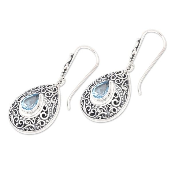 Alternate image for Traditional Two-Carat Faceted Blue Topaz Dangle Earrings Regal Paradise in Blue