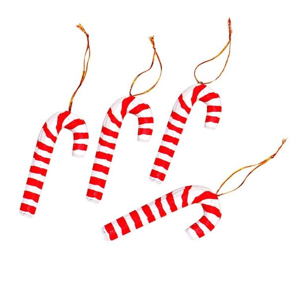 Alternate image for Set of 4 Red and White Candy Cane Albesia Wood Ornaments Santa Cane