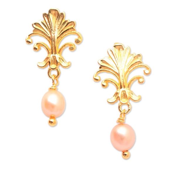 Alternate image for Baroque-Inspired 18k Gold-Plated Peach Pearl Dangle Earrings Romantic Tree