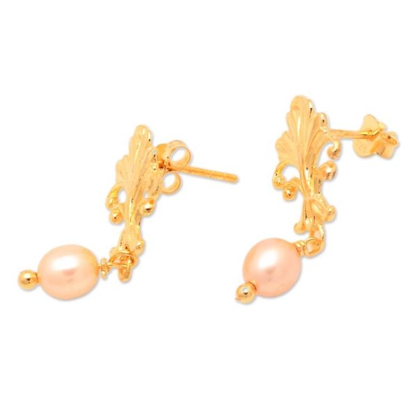 Alternate image for Baroque-Inspired 18k Gold-Plated Peach Pearl Dangle Earrings Romantic Tree