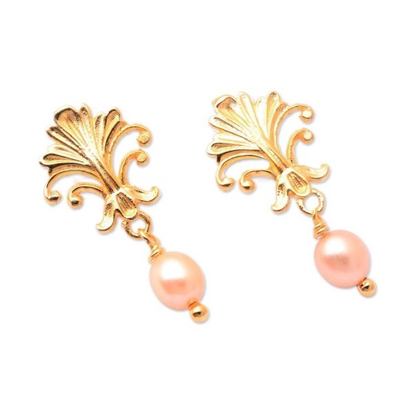 Alternate image for Baroque-Inspired 18k Gold-Plated Peach Pearl Dangle Earrings Romantic Tree