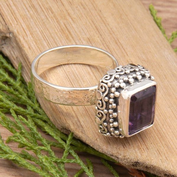 Alternate image for Traditional Two-Carat Faceted Amethyst Cocktail Ring Purple Deity