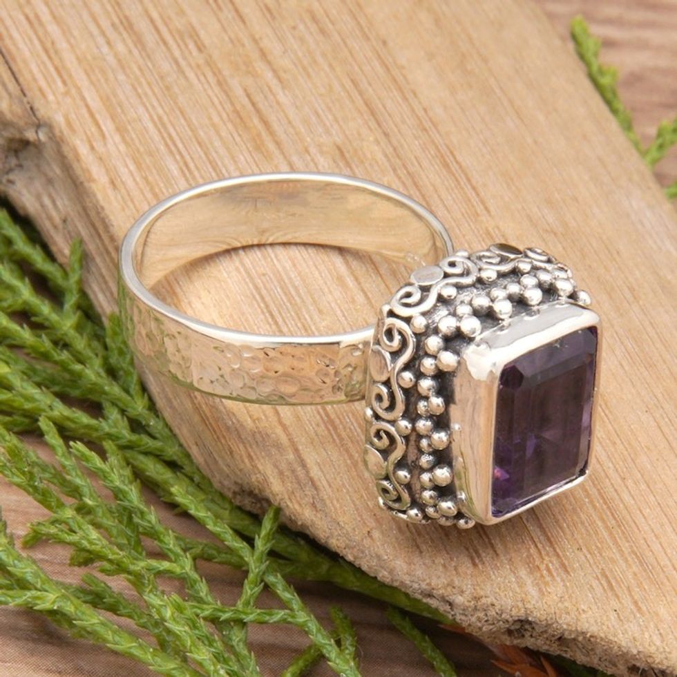 Traditional Two-Carat Faceted Amethyst Cocktail Ring 'Purple Deity'