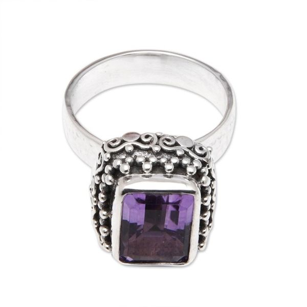 Alternate image for Traditional Two-Carat Faceted Amethyst Cocktail Ring Purple Deity