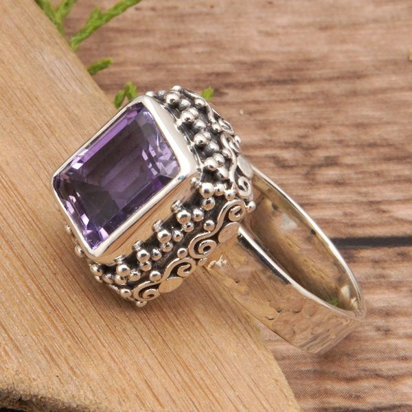 Alternate image for Traditional Two-Carat Faceted Amethyst Cocktail Ring Purple Deity
