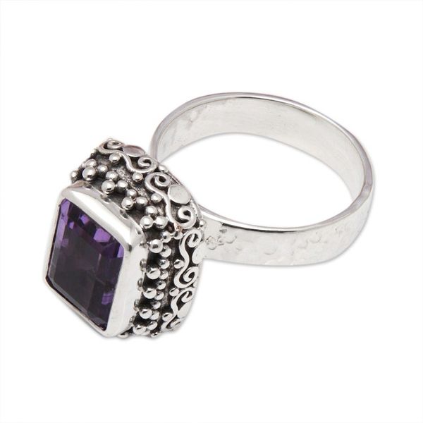 Alternate image for Traditional Two-Carat Faceted Amethyst Cocktail Ring Purple Deity