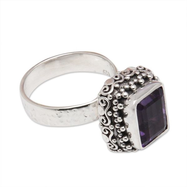 Alternate image for Traditional Two-Carat Faceted Amethyst Cocktail Ring Purple Deity