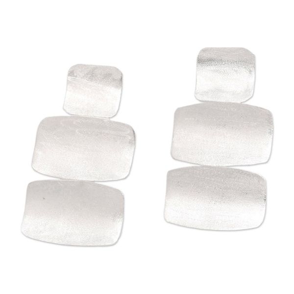 Alternate image for Brushed-Satin Modern Sterling Silver Dangle Earrings Metropolis Dame