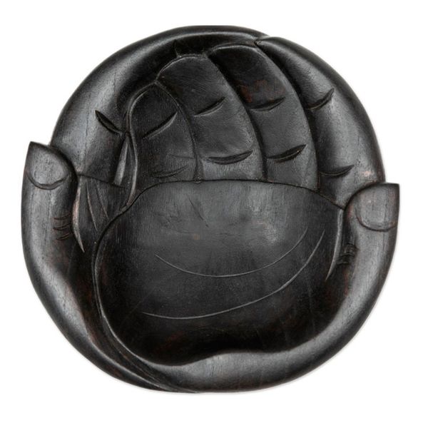 Alternate image for Hand-Carved Black Hand-Shaped Suar Wood Catchall Receiving Hands