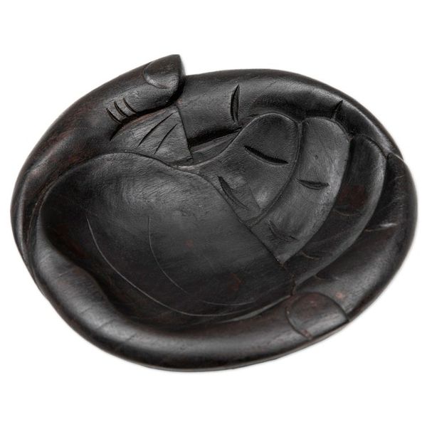 Alternate image for Hand-Carved Black Hand-Shaped Suar Wood Catchall Receiving Hands