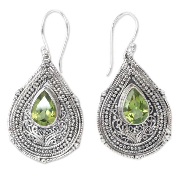 Alternate image for Teardrop Sterling Silver Dangle Earrings with Peridot Gems Princess Palace in Green