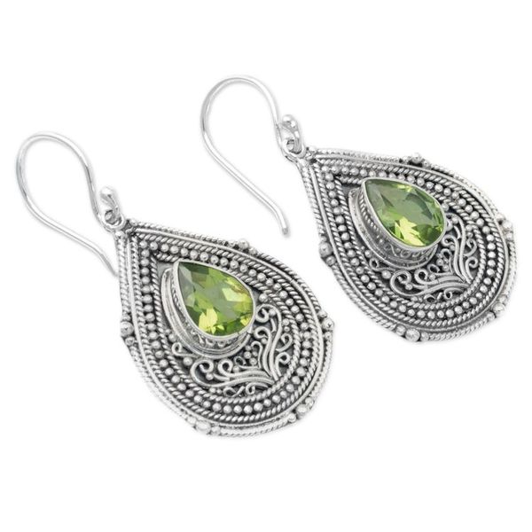 Alternate image for Teardrop Sterling Silver Dangle Earrings with Peridot Gems Princess Palace in Green