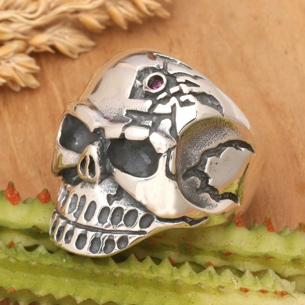Alternate image for Mens 925 Silver Skull Cocktail Ring with Cubic Zirconia King of the Underworld