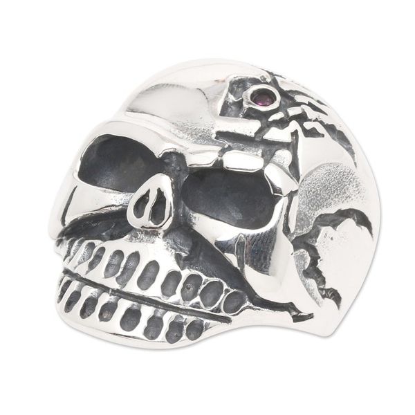 Alternate image for Mens 925 Silver Skull Cocktail Ring with Cubic Zirconia King of the Underworld