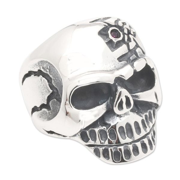 Alternate image for Mens 925 Silver Skull Cocktail Ring with Cubic Zirconia King of the Underworld