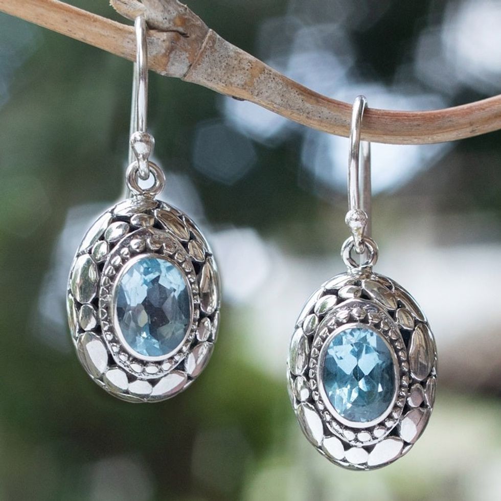 Sterling Silver Dangle Earrings with Oval Blue Topaz Jewels 'Wonderful Sky Blue'