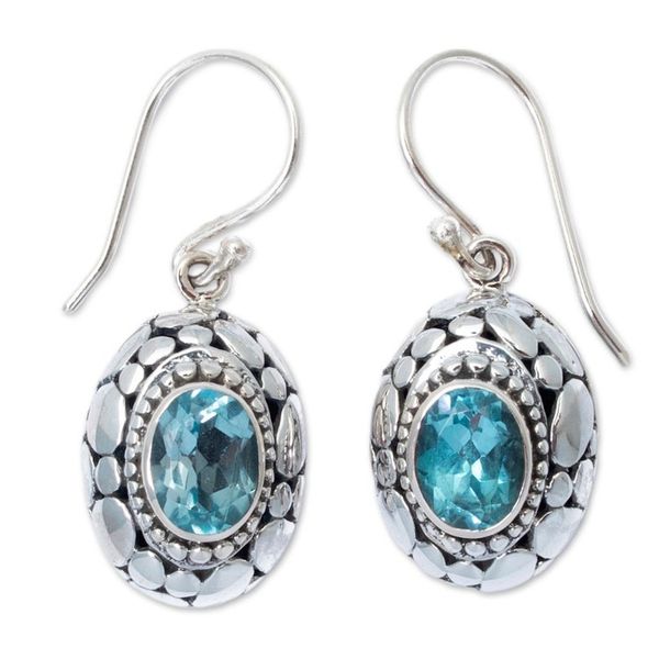 Alternate image for Sterling Silver Dangle Earrings with Oval Blue Topaz Jewels Wonderful Sky Blue