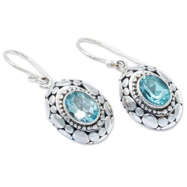 Alternate image for Sterling Silver Dangle Earrings with Oval Blue Topaz Jewels Wonderful Sky Blue