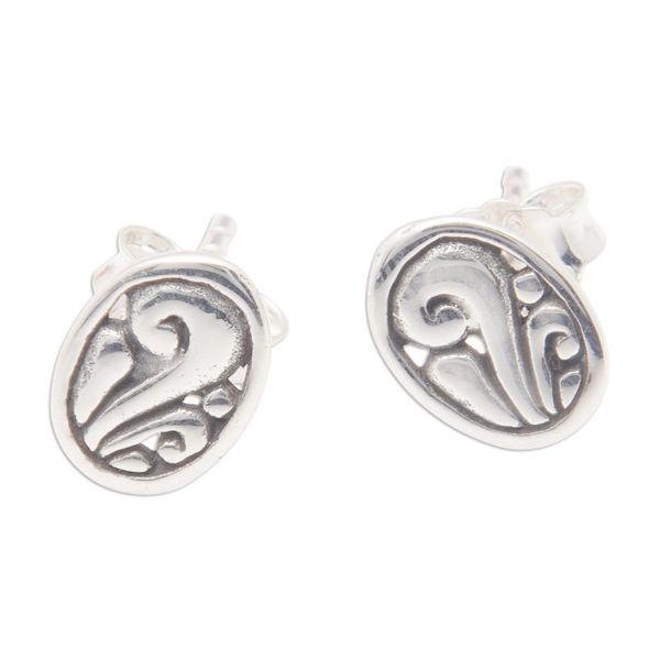Alternate image for Sterling Silver Stud Earrings with Swirl Motifs from Bali Swirls of Joy