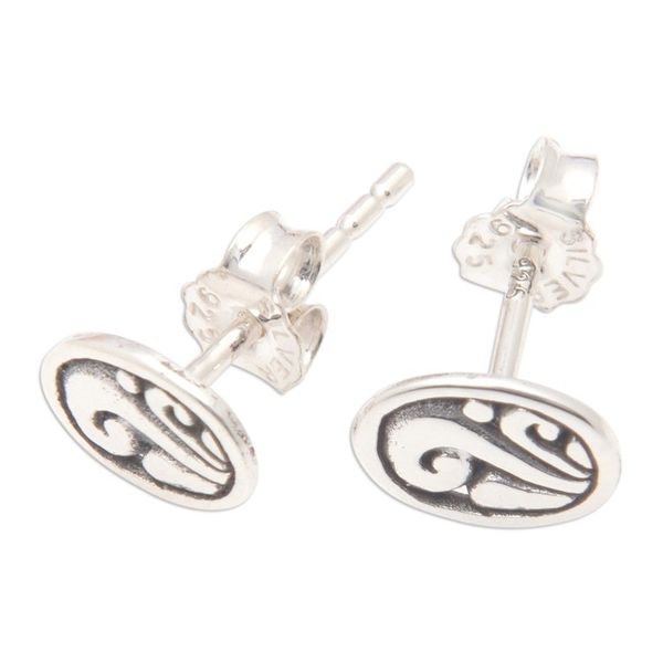 Alternate image for Sterling Silver Stud Earrings with Swirl Motifs from Bali Swirls of Joy