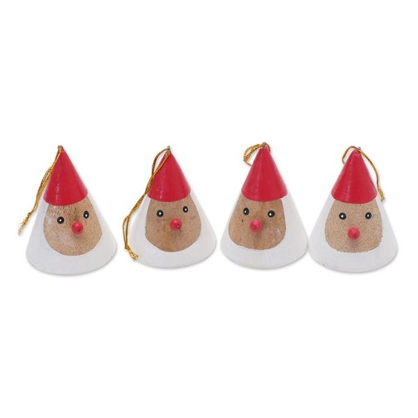 Alternate image for Set of 4 Hand-Painted Wood Santa Ornaments Made in Bali Mr. Santa