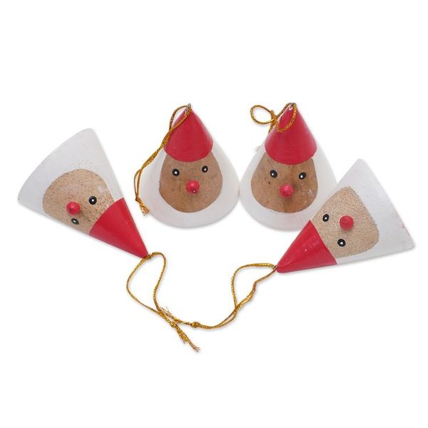 Alternate image for Set of 4 Hand-Painted Wood Santa Ornaments Made in Bali Mr. Santa