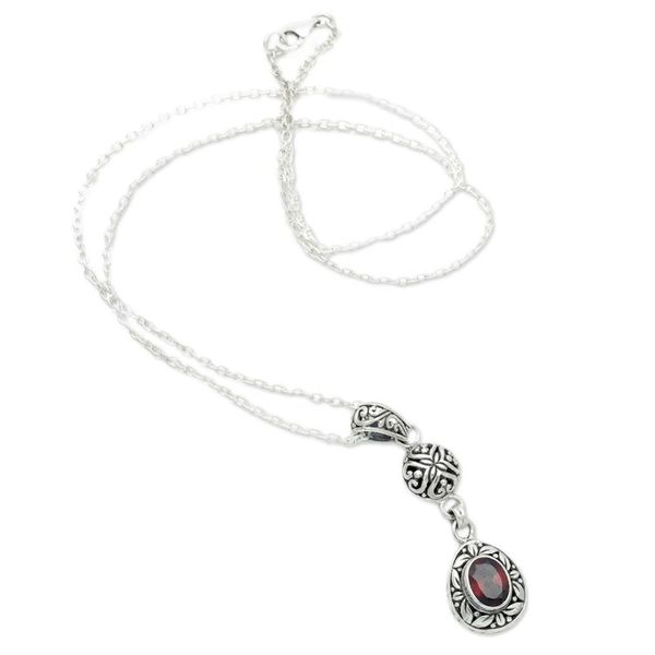 Alternate image for Sterling Silver Garnet Pendant Necklace with Leaf Motifs Red Summer