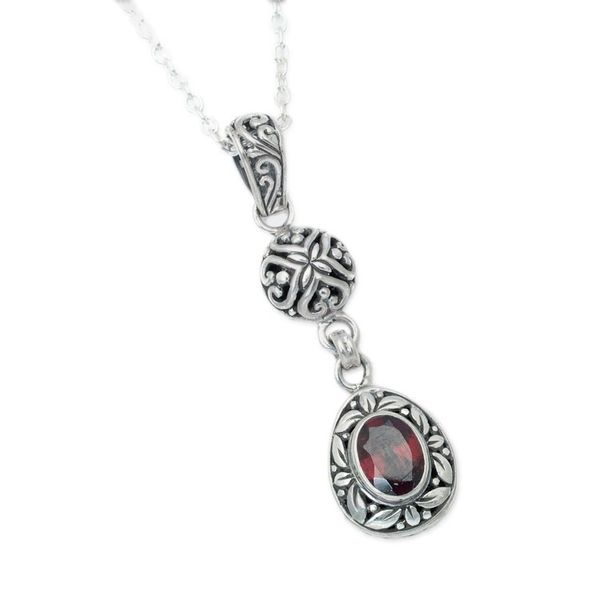 Alternate image for Sterling Silver Garnet Pendant Necklace with Leaf Motifs Red Summer