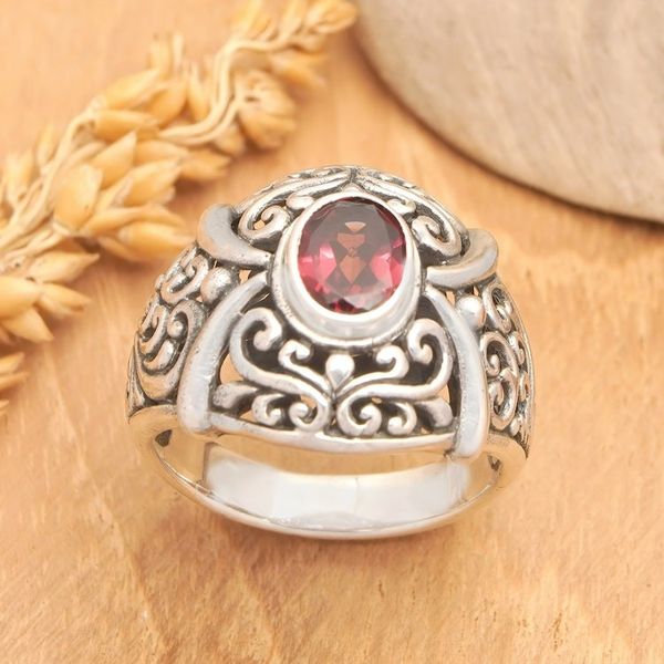 Alternate image for Traditional Domed Cocktail Ring with One-Carat Garnet Gem Perseverance Temple