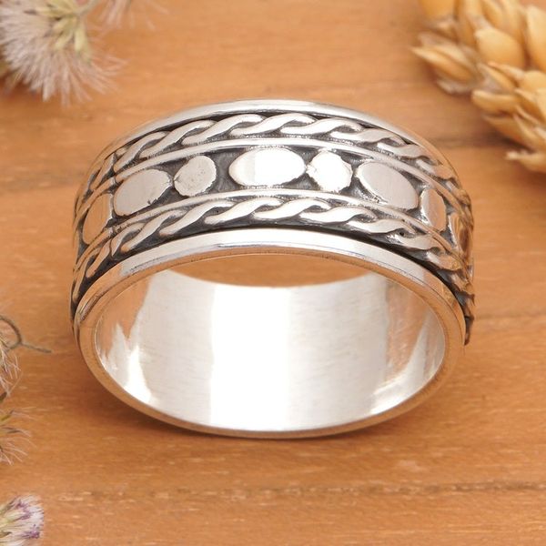 Alternate image for Mens Traditional Polished Sterling Silver Band Ring Dots Braids