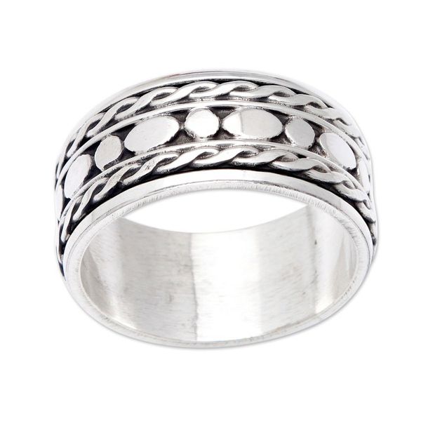 Alternate image for Mens Traditional Polished Sterling Silver Band Ring Dots Braids